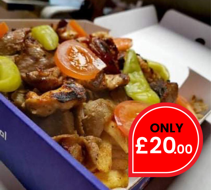 Fred's Special Box with kebab and chips — South Molton